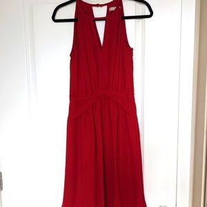Bold red Banana Republic halter cocktail dress. Perfect for summer.